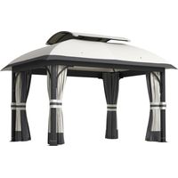 Gazebo da Giardino 4x3 m con Zanzariere e Doppio Tetto, in Metallo e Poliestere Grigio Chiaro