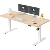 DEVOKO Höhenverstellbarer Stehtisch, 100 x 60 cm, Stehtisch, Schreibtisch mit Spleißplatte, Cremeweißer Rahmen/Beige Platte
