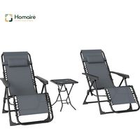 HOMAIRE Set de 2 chaises longues repliables en position Zero Gravity avec appuie-têtes, table d'appoint et 2 supports pour boissons