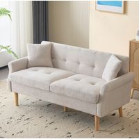 Divano 2 Posti 162x74x77 cm in Ciniglia Beige, Cuscino 15 cm, Piedi Legno Massello 20 cm