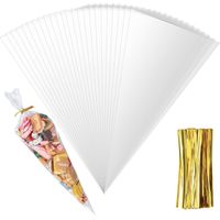 200 bolsas de celofán transparentes con cierre de alambre, bolsitas tipo cono para dulces, pasteles, galletas y otros productos (1325cm)