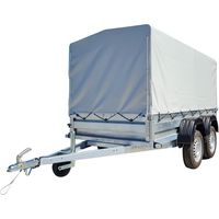 Monmobilierdesign – Remorque double essieu en acier 265 cm – Ridelles avant/arrière ouvrantes – Châssis galvanisé – PTAC 500 kg – Bâche haute en option