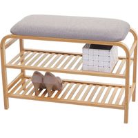 Étagère à chaussures HWC-F72,banc rembourré, étagère à chaussures, rangement en bambou 50x70x30cm