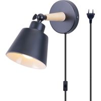 Applique Murale Rétro Industriel E27 Lampe Murale Avec Interrupteur Marche Et Prise Éclairage Murale en Métal Ø12CM Noir - 1Pcs