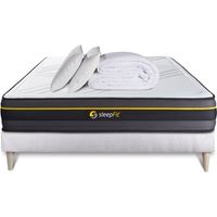 Komplettpaket Bett - Matratze 140x190 cm + Boxspringbett mit Lattenrost (im Set) + 2 Kopfkissen + Bettdecke - Active