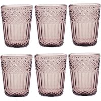Set 6 Bicchieri Acqua in Pasta di Vetro Colorato rosa Antico 30cl con Lavorazione a Rilievo e Decoro imperiale Stile Vintage per Casa e Ristorazione eleganzae particolarita' per una tavola specale