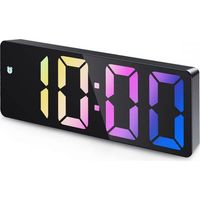 Digital Alarm Clock, LED Screen Displays Temperature and Date, Black Case and Colorful Numbers