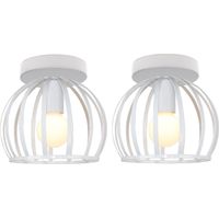 Deckenleuchte Weiß Vintage Runden Deckenlampe mit Ø19cm Drahtkäfig Semi-Flush Mount Licht E27 Lampenfassung für Esszimmer Schlafzimmer Loft Bar Café 2PCS