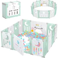 Yoleo – Parc bébé modulable 12+2 panneaux – Barrière de sécurité avec porte – Grille de protection en plastique écologique – 150x150x62cm – Vert
