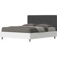 Letto contenitore da 160x200 in legno bianco e testata in microfibra grigio Kaia