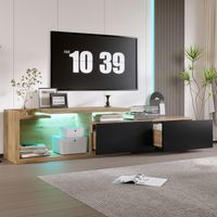 Meuble TV 133.5x40x45 cm modulaire 2 en 1 extensible jusqu a 2m bois ingenierie LED integree Naturel