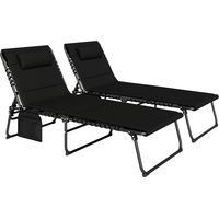 2er Set Klappbare Sonnenliegen Gartenliegen mit Kopfkissen - 5-Fach Verstellbare RĂĽckenlehne & Seitentasche Schwarz