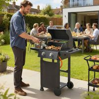 Barbecue au gaz propane avec 2 brûleurs, Portable, Thermomètre, Noir