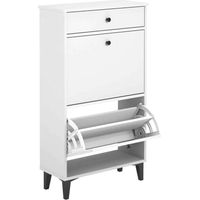 Mueble Zapatero Pili con 2 trampones 1 cajón en blanco soft, 61.1cm(ancho) 110cm(altura) 25.2cm(fondo)