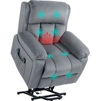 Poltrona reclinabile elettrica con funzione massaggio e riscaldamento, inclinazione regolabile, rivestimento in tessuto sintetico grigio.