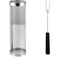 Grill Basket - Rotating Wire Grill Cage With Forks - For Camping Outdoor Barbecue Cooking - Stainless Steel - 2 Pieces