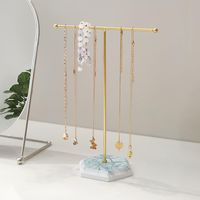 Porte Bijoux Presentoir,25.5 cm Présentoir à Bijoux,Organisateur de Collier,Porte-Bijoux en Métal à Forme en T,Porte Collier,Support Rangement Bijoux pour Pendentifs,Bracelets,Boucles D'oreilles (Or)