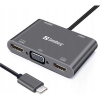 Estación de acoplamiento Sandberg USB-C 2xHDMI+1xVGA+USB+PD