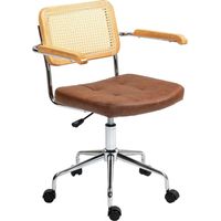Fauteuil de bureau réglable en hauteur basculant dossier rotin synthétique marron 60x55.5x82-90 cm