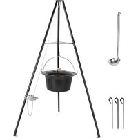Pentola per gulasch da 15 litri con treppiede e cucchiaio, catena regolabile in altezza, set per 10-15 persone
