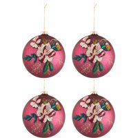 lot de 4 Boules de noël broderie fleur