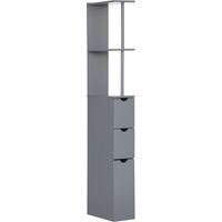 Columna de Baño Moderno Mueble Auxiliar de Baño con 2 Estantes 2 Cajones y 1 Puerta Antivuelco 15x33x136,8 cm Gris
