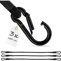 3x Spanngummi mit Karabiner 100cm in Schwarz Latex Spanngurte Gepäckspanner