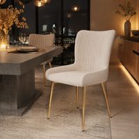 Esszimmerstuhl Samt 6er-Set mit Metallbeinen Beige Gold OKMYHOME