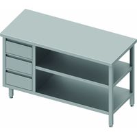 Table Inox Cuisine Professionnelle - 3 Tiroirs & 2 Etagères à Droite - Gamme 700 - Stalgast