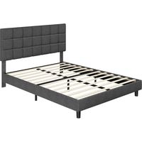 Yaheetech Struttura Letto con Testiera Imbottita Supporto di Doghe in Legno Testiera Quadrata Altezza Regolabile Moderno Scuro Grigio 140 x 200 cm