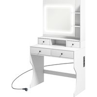 Trucco coiffeuse LED 3 tonalités miroir prise USB 4 tiroirs étagères blanc 90x45x160cm