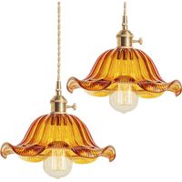 Industrial Vintage Pendant Lamp Glass Metal Ceiling Hanging Light Adjustable Chandelier for Loft Kitchen Coffee Brown 2Pcs