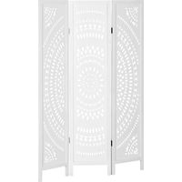 Paravento da interni pieghevole 3 panneaux bois sculpté blanc 120x170cm