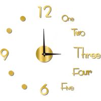 Horloge murale lumineuse silencieuse sans cadre, décorative, pour salon et chambre, couleur or, taille moyenne (90 cm).