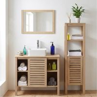 Lavabo singolo TALIX da 90 cm in rovere con rubinetto, specchio e colonna