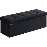 Songmics – Banc de rangement pouf en velours noir d'encre – Couvercle et 2 boîtes – Séparateur amovible – Dimensions 38 x 110 x 38 cm – Capacité 300 kg