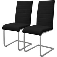 ML-Design Set di 2 Sedie a Sbalzo per Sala da Pranzo Imbottite in Pelle Finta Nero con Telaio in Metallo Argento con Schienale Alto da Cucina Salotto Soggiorno Design Moderno ed Ergonomico