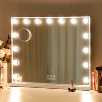 FENCHILIN Hollywood Spiegel mit Beleuchtung USB Ladeanschluss 15 Dimmer Leuchten 3 Lichtmodus Schminkspiegel mit Beleuchtung Hollywood Spiegel Wandmontage Weiß 58cm x 48cm