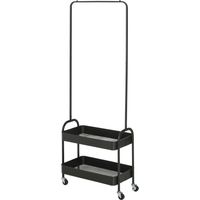 Portant à vêtements en métal noir avec étagère à chaussures, mobile et autoportant