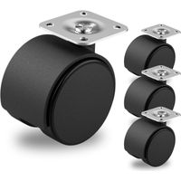 Set 4 Rotelle Pivotanti Nere Ø 40mm Senza Freno per Mobili con Piastra in Acciaio - Realizzate in Plastica Rigida - Senza Freno - Ideali per Sedie da Ufficio o Tavoli Bassi