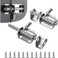 2 Pcs Sliding Door Lock Stainless Steel,Latch Sliding Door Lock,Door Security Slide Latch Lock,Door Bolts Lock Latch for Bathroom Pet Doors Fences Shed Doors (2, Silver Coloured)
