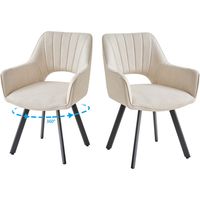 Wokaka - Set di 2 sedie girevoli a 360°, Sedia da pranzo moderna in lino, Imbottita con schienale, Beige