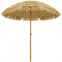 Sombrilla Playa Flecos Paja Ø178 cm Inclinación Altura Ajustable UV50+ Bolsa Transporte Marrón Claro