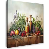 TABLEAU SUR TOILE Nature morte - Herbes - Épices - Fruits - Coloré Impression sur Toile 20x20 cm