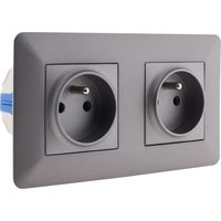 Double prise affleurante 2P+T 16A précâblée – Boîte d'encastrement 50mm – Bornes automatiques sans outil – Design esthétique – Artezo