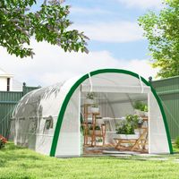 Serre de Jardin Tunnel 18 m² dim. 6L x 3l x 2H m - 8 fenêtres, Porte zippée Enroulable, Acier galvanisé, bâche PE, Blanc