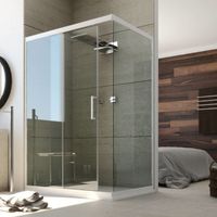 Cabine douche angulaire verre et pvc blanc h 200 mod. Glax porte de douche + paroi latérale 75x130 cm transparent