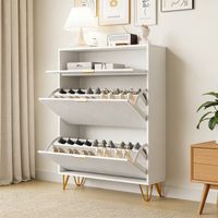Meubles à Chaussures 20 paires, 2 Portes et Étagères Réglables, Moderne Armoire de Rangement à 3 Niveaux, Pieds en Métal, 80x24x118,5 cm, Blanc