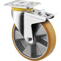 Rueda industrial giratoria en poliuretano: di谩metro160 x 50 mm placa soporte con freno: 137 x 105 mm. Capacidad: 800 kg Tente