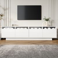TV-Möbel 170 cm, skandinavisches Design mit 4 Türen und gewelltem Design, elegante Aufbewahrungslösung für das Wohnzimmer - Weiß